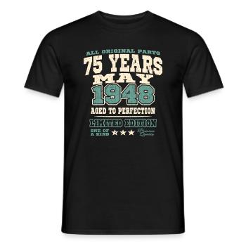Aged to perfection may 1948 - 75 years old - Men's T-Shirt - black - Front - AI Model Male 178 light (178cm)