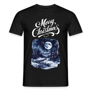 Merry Christmas Forest Landscape Moon Firs - Men's T-Shirt - black - Front - AI Model Male 178 light (178cm)