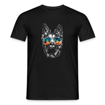 Dog with cool sunglasses for holidaymakers - Men's T-Shirt - black - Front - AI Model Male 178 light (178cm)