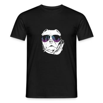 Hund mit Kopfhörer und cooler Musik Brille - Männer T-Shirt - Schwarz - Vorne - AI Model Male 178 light (178cm)