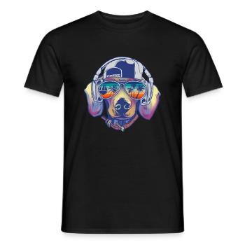 Dog with cool sunglasses for holidaymakers - Men's T-Shirt - black - Front - AI Model Male 178 light (178cm)