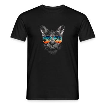 Katze mit cooler Sonnen Brille für Urlauber - Männer T-Shirt - Schwarz - Vorne - AI Model Male 178 light (178cm)