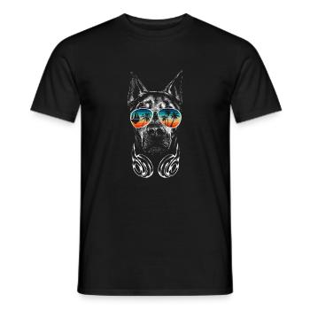Hund mit cooler Sonnen Brille für Urlauber - Männer T-Shirt - Schwarz - Vorne - AI Model Male 178 light (178cm)