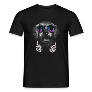 Dog with headphones and cool music glasses - Men's T-Shirt - black - Front - AI Model Male 178 light (178cm)