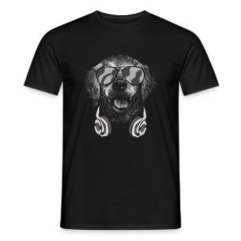 Dog with headphones and cool music glasses - Men's T-Shirt - black - Front - AI Model Male 178 light (178cm)