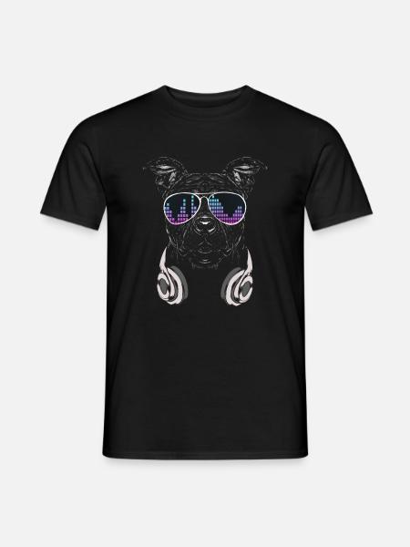 Chien avec des écouteurs et des lunettes de musique cool - T-shirt homme - noir