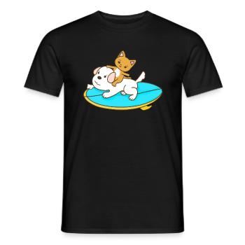 Balades en chat sur une planche de surf pour chien - T-shirt homme - noir - Devant - AI Model Male 178 light (178cm)