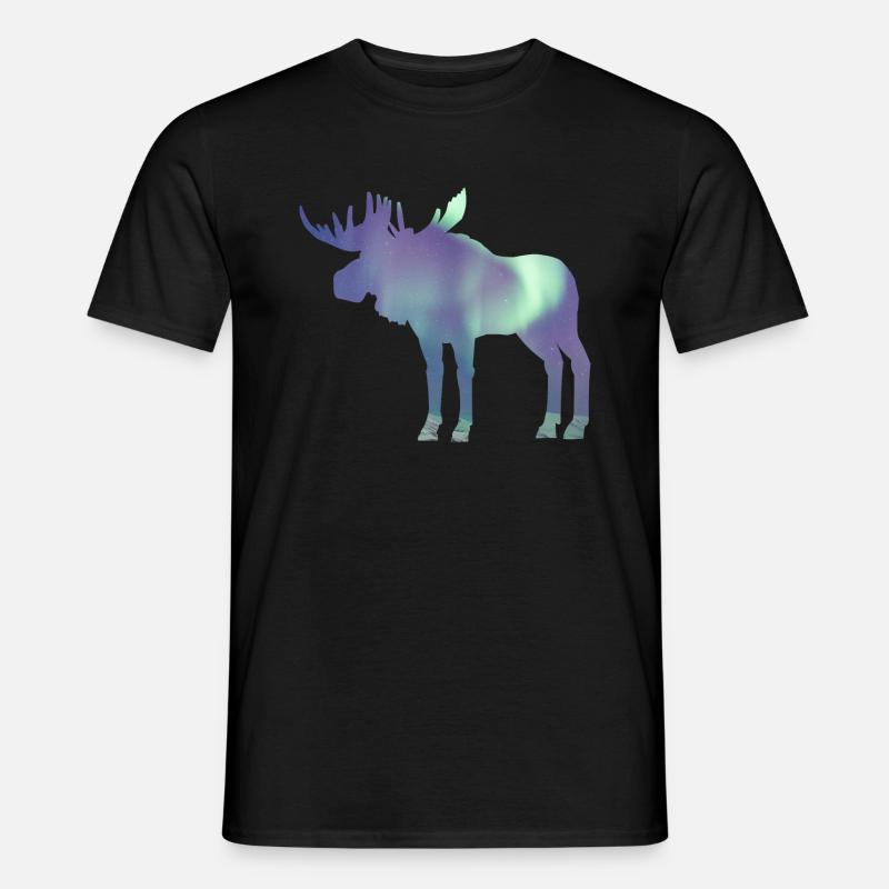Elch Polarlicht - Männer T-Shirt - Schwarz