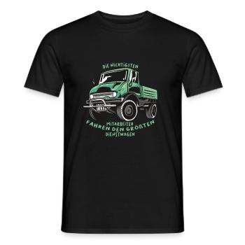 Die wichtigsten Mitarbeiter fahren den größten - Männer T-Shirt - Schwarz - Vorne - AI Model Male 178 light (178cm)