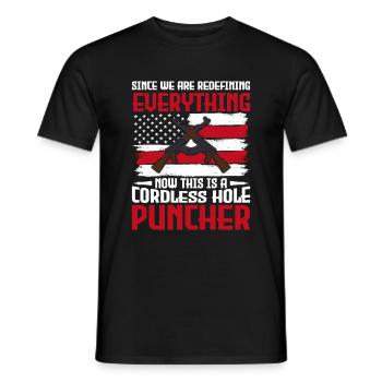 This is a cordless hole puncher - Men's T-Shirt - black - Front - AI Model Male 178 light (178cm)