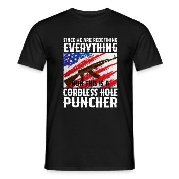 This is a cordless hole puncher - Men's T-Shirt - black - Front - AI Model Male 178 light (178cm)