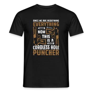This is a cordless hole puncher - Men's T-Shirt - black - Front - AI Model Male 178 light (178cm)