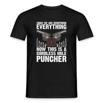 This is a cordless hole puncher - Men's T-Shirt - black - Front - AI Model Male 178 light (178cm)