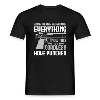 This is a cordless hole puncher - Men's T-Shirt - black - Front - AI Model Male 178 light (178cm)