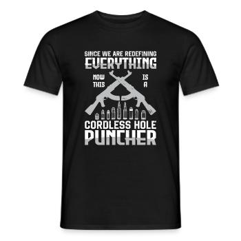 This is a cordless hole puncher - Men's T-Shirt - black - Front - AI Model Male 178 light (178cm)