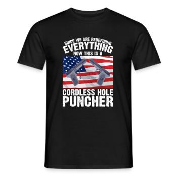 This is a cordless hole puncher - Men's T-Shirt - black - Front - AI Model Male 178 light (178cm)