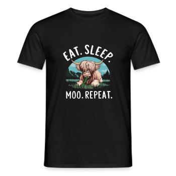 Manger, dormir, meugler, meugler, bovins Highland - T-shirt homme - noir - Devant - AI Model Male 178 light (178cm)