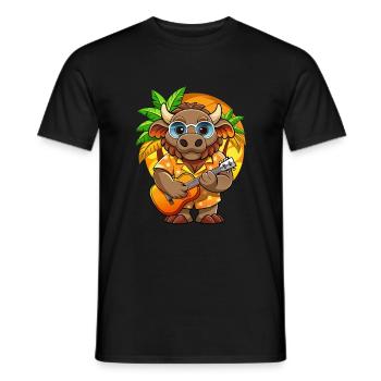 Funny Bison Cartoon Summer Beach Sunglasses Guitar - Men's T-Shirt - black - Front - AI Model Male 178 light (178cm)