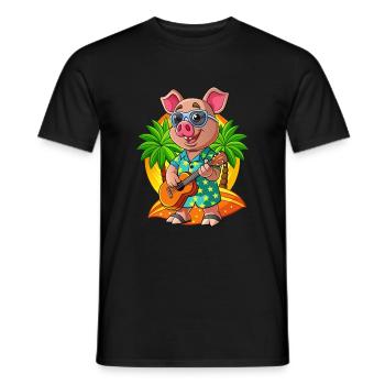 Lustige Schwein Cartoon Sommer Strand Sonnenbrille Gitarre - Männer T-Shirt - Schwarz - Vorne - AI Model Male 178 light (178cm)