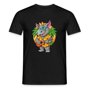 Drôle Rhino Dessin Animé Plage D’été Lunettes De Soleil Guitare - T-shirt homme - noir - Devant - AI Model Male 178 light (178cm)