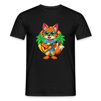 Drôle de renard dessin animé d’été plage lunettes de soleil guitare - T-shirt homme - noir - Devant - AI Model Male 178 light (178cm)