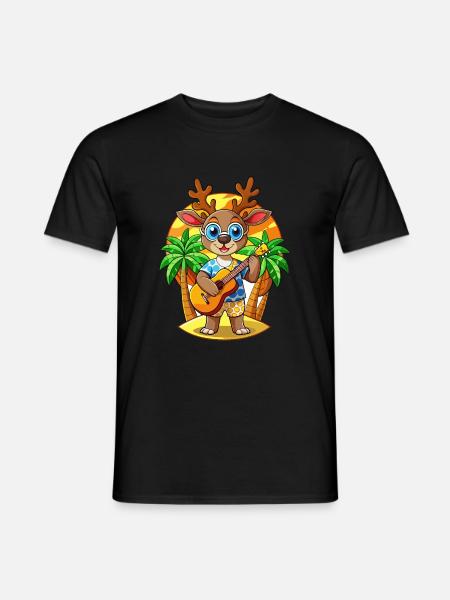 Lustige Hirsch Cartoon Sommer Strand Sonnenbrille Gitarre - Männer T-Shirt - Schwarz