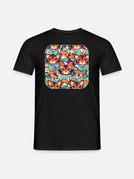 Cute Cat Tangled Warr - Men's T-Shirt - black