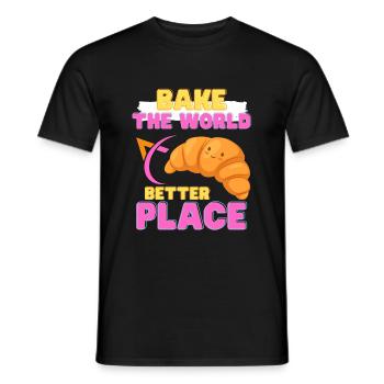 Bake The World A Better Place Croissant Cartoon - Men's T-Shirt - black - Front - AI Model Male 178 light (178cm)
