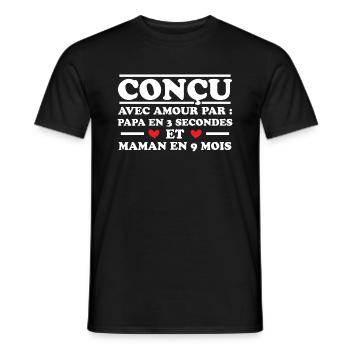 Conçu avec amour par papa et maman en 9 mois - T-shirt homme - noir - Devant - AI Model Male 178 light (178cm)