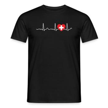 Switzerland - Heartbeat, pulse, heartline, ECG - Men's T-Shirt - black - Front - AI Model Male 178 light (178cm)