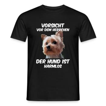 Yorkshire Terrier Vorsicht vor dem Herrchen - Männer T-Shirt - Schwarz - Vorne - AI Model Male 178 light (178cm)