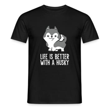 La vie est meilleure avec un Husky Sibérien - T-shirt homme - noir - Devant - AI Model Male 178 light (178cm)