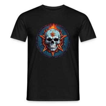 Schädel und Pentagramm Flammen im Kreis - Männer T-Shirt - Schwarz - Vorne - AI Model Male 178 light (178cm)