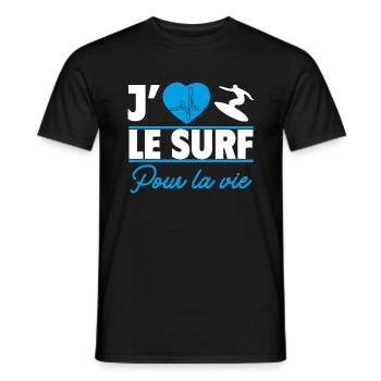 J’aime le surf pour la vie,Surf,Surfeuse,Surfeur - T-shirt homme - noir - Devant - AI Model Male 178 light (178cm)