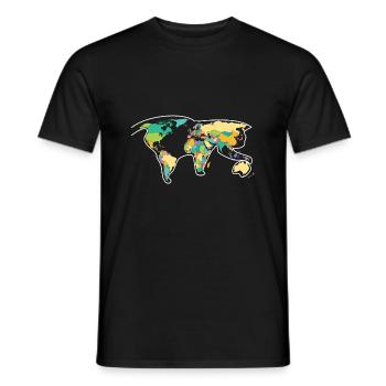 Cat pet plays world map ball - Men's T-Shirt - black - Front - AI Model Male 178 light (178cm)