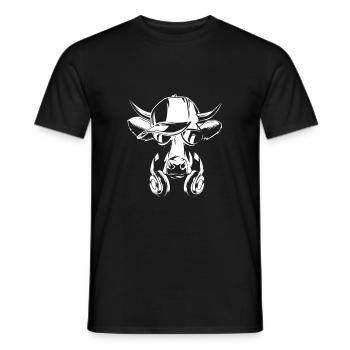 Vache avec des écouteurs et des lunettes de soleil cool - T-shirt homme - noir - Devant - AI Model Male 178 light (178cm)