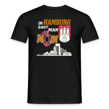 In Hamburg sagt man Moin,Für stolze Hamburger - Männer T-Shirt - Schwarz - Vorne - AI Model Male 178 light (178cm)