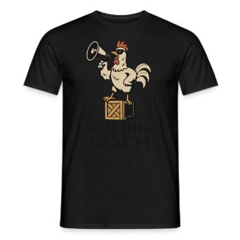 Ich bin wach – Lustiger Hahn mit Megafon - Männer T-Shirt - Schwarz - Vorne - AI Model Male 178 light (178cm)