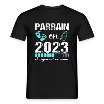 Parrain en 2023 annonce naissance bébé cadeau - T-shirt homme - noir - Devant - AI Model Male 178 light (178cm)