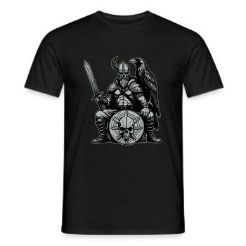 Wikinger mit Schwert, Schild und Rabe - Männer T-Shirt - Schwarz - Vorne - AI Model Male 178 light (178cm)