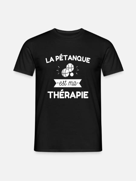 T shirt pétanque la pétanque est ma thérapie. - T-shirt homme - noir