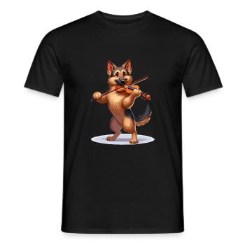 German Shepherd playing violin - Men's T-Shirt - black - Front - AI Model Male 178 light (178cm)