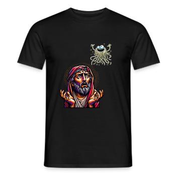 Funny Atheist Christmas Flying Spaghetti Monster - Men's T-Shirt - black - Front - AI Model Male 178 light (178cm)