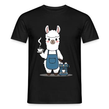 Barista Alpaka mit Kaffeetasse - Männer T-Shirt - Schwarz - Vorne - AI Model Male 178 light (178cm)