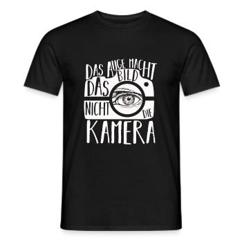 The photo camera is the photographer's instrument - Men's T-Shirt - black - Front - AI Model Male 178 light (178cm)