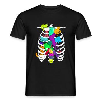 Skelett-Brustkorb mit bunten Katzen - Männer T-Shirt - Schwarz - Vorne - AI Model Male 178 light (178cm)