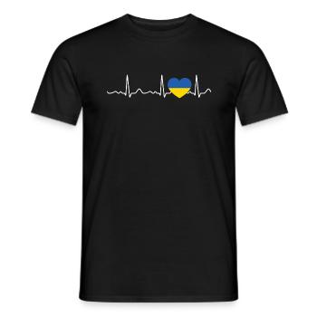 Ukraine - battement de cœur, pouls, ligne cardiaque, ECG - T-shirt homme - noir - Devant - AI Model Male 178 light (178cm)