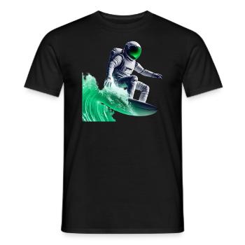 Green Waves Surfing Astronaut - Men's T-Shirt - black - Front - AI Model Male 178 light (178cm)