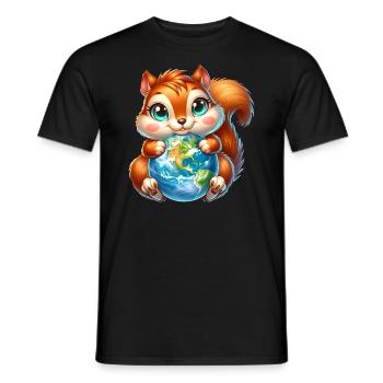 Cute Squirrel Environmental Protection Earth - Men's T-Shirt - black - Front - AI Model Male 178 light (178cm)