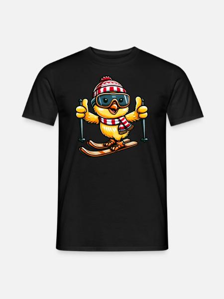 Chicken & Chick Ski Cartoon Winter - Men's T-Shirt - black